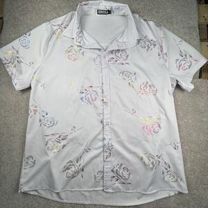 Zeroyaa Shirt Mens 2XL Pink Gold Flowers Short Sleeve‎ Casual Lightweight